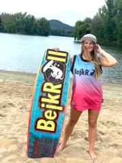 Sports functional Tank Top BejkRoll pink blue - front with wakeboard