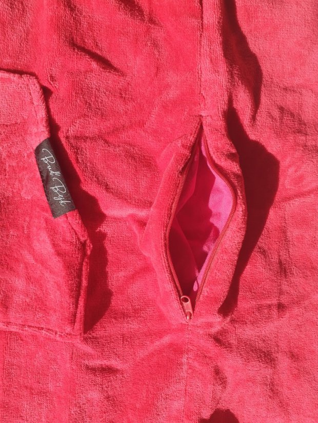 Surf Pončo BejkRoll melounová červená - kapsa na zip pro cennosti