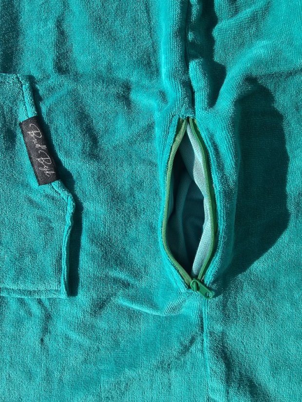 Surf Pončo BejkRoll WAVE MASTER - tyrkysová - kapsa na zip pro cennosti