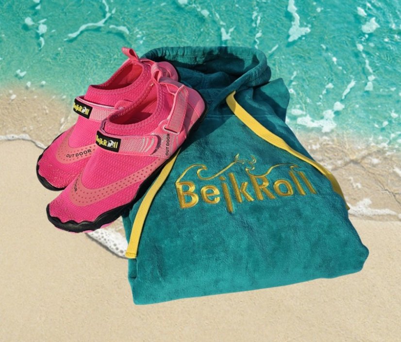 Surf Pončo BejkRoll tyrkysové a boty do vody - růžové