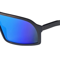 Sluneční brýle BejkRoll CHAMPION Wood - černé - modré zrcadlo - logo detail