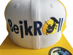 Snap Trucker Yellow-White cap BejkRoll - Flat logo - front detail embroidered logo