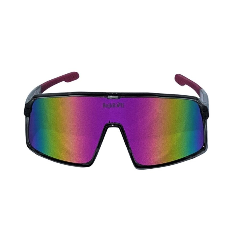 Sunglasses BejkRoll Champion REVO + EVA Box - transparent grey - lila-pink mirror - front