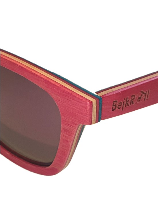 Sluneční brýle BejkRoll STAR ROSE - fialové zrcadlo - skládané dřevo detail