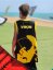 Camiseta de kitesurf BejkRoll negro amarillo/logotipo excéntrico (con orificio para gancho de trapecio) - con su propio texto - Color: negro/amarillo, Talla: S