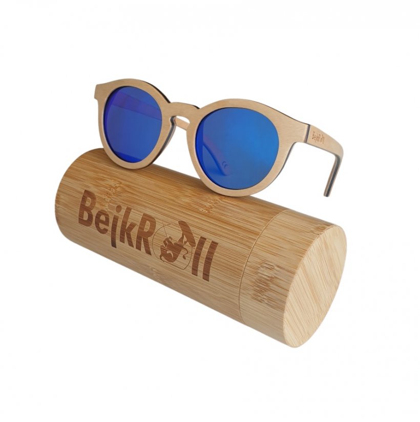 Sluneční brýle BejkRoll BELLA - Modré zrcadlo - světlá bambusová tuba