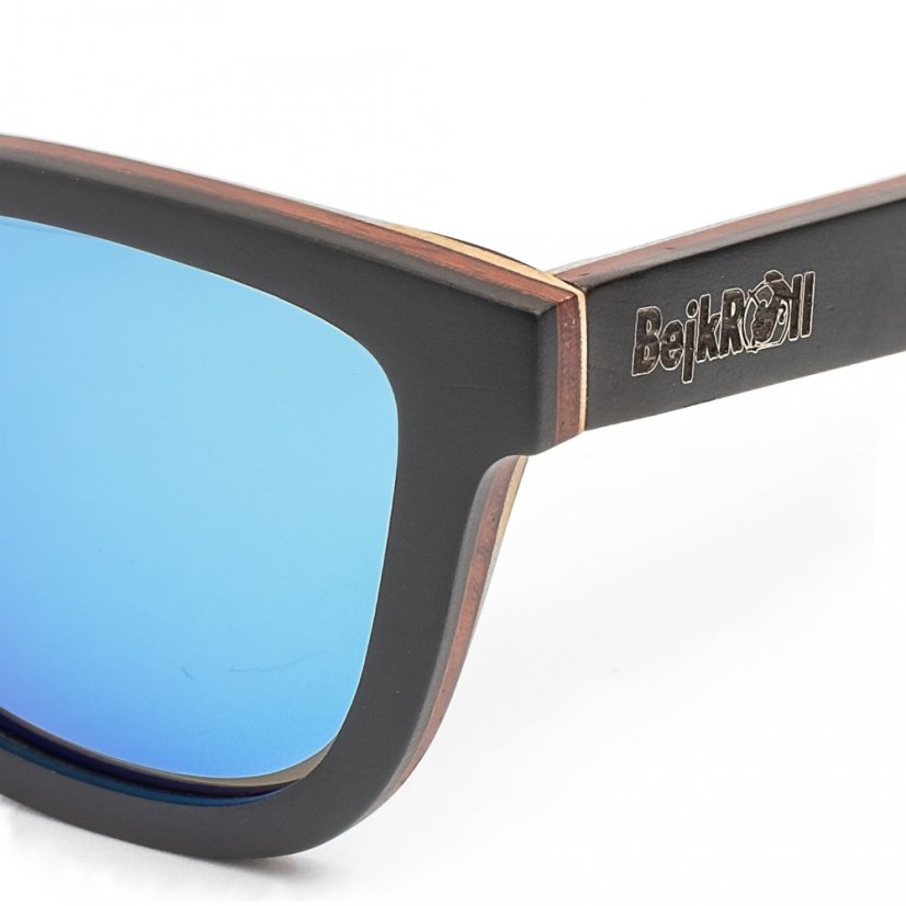 Sunglasses BejkRoll BOSS black - blue mirror - skateboard maple wood detail