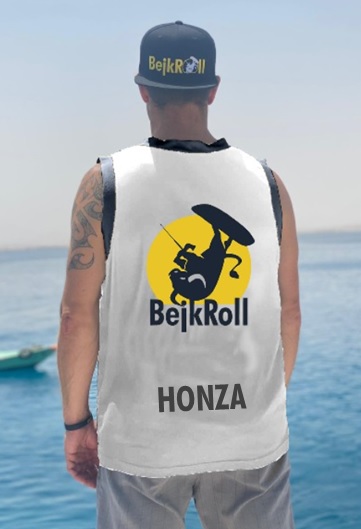 Koszulka sportowa BejkRoll biało-czarna - z własnym tekstem