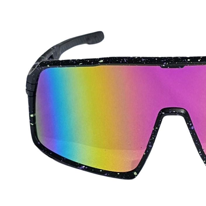 Sunglasses BejkRoll Champion REVO + EVA Box - black with color dots - pink/yellow mirror - front1/2
