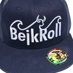 Snap Trucker Navy Modrá-Stříbrná – rovné WAVE logo center - logo detail & sticker