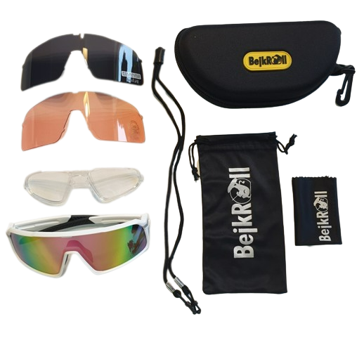 Sunglasses BejkRoll Champion REVO + EVA Box - white/black - pink/yellow mirror - unpacked