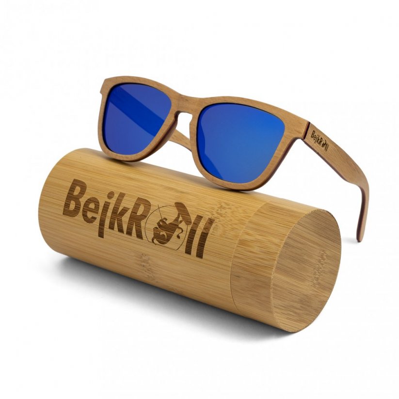 Sunglasses BejkRoll BOSS natural light - blue mirror - bamboo tube