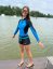 Ladies wetsuit BejkRoll Blue Lagoon on molo with Turquise shorts - front - vel S