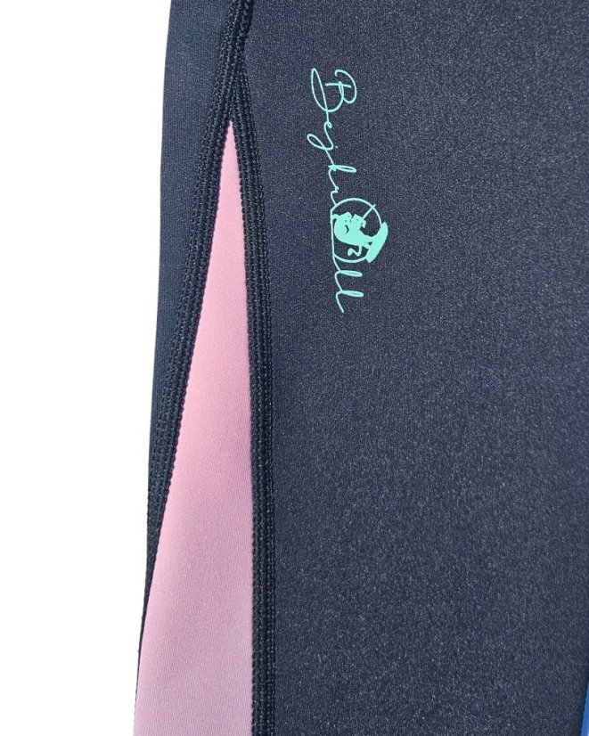 Dámské neoprenové kalhoty BejkRoll Water Star - detail - logo a růžová strana barevného přechodu