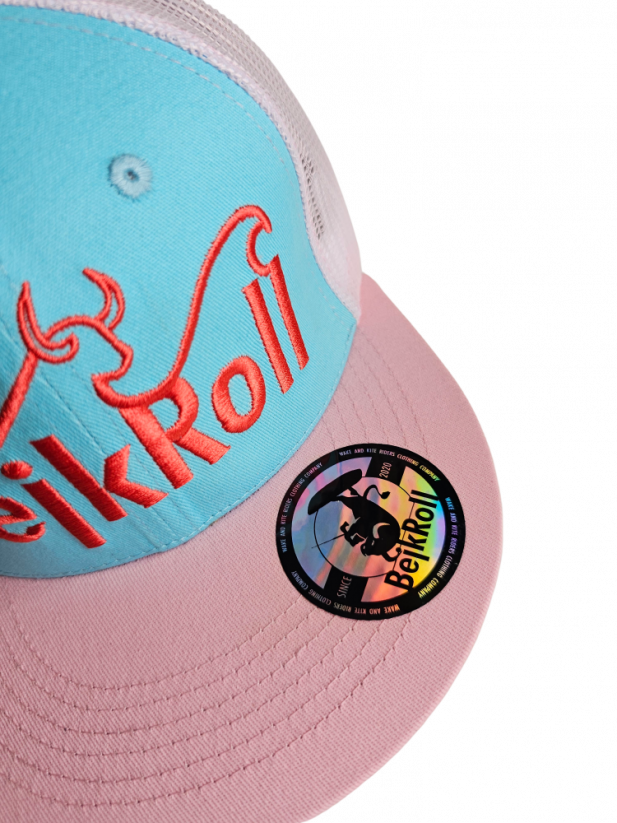 Snap Trucker Pink-Turquise cap BejkRoll - Wave logo - front Sticker