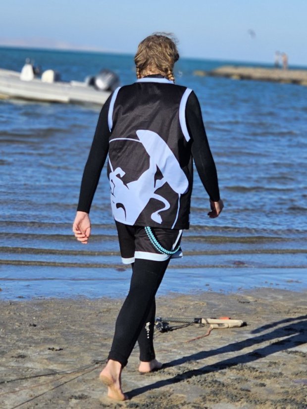Camiseta de kitesurf BejkRoll negro azul/logotipo excéntrico (con orificio para gancho de trapecio) - Color: negro/azul, Talla: S
