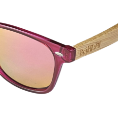 Sluneční brýle BejkRoll YOUNG GUNS - fialové - růžové zrcadlo - logo detail na bambusové nožičce