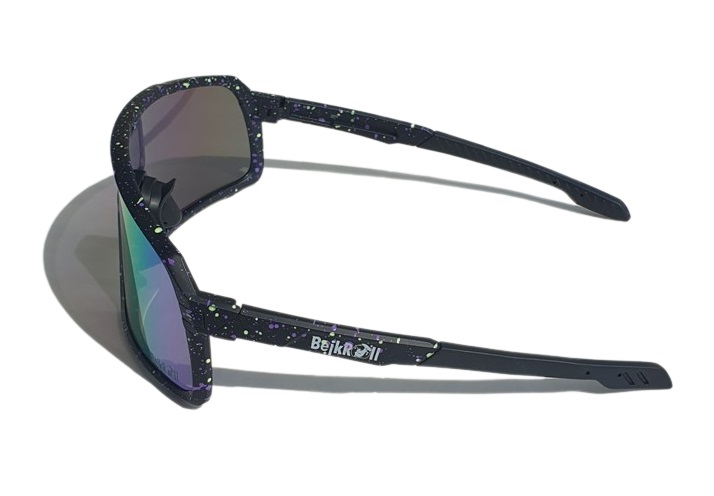 Sunglasses BejkRoll Champion REVO + EVA Box - black with color dots - pink/yellow mirror - back