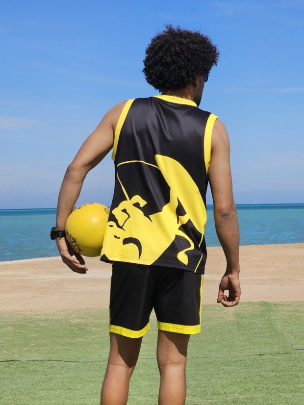 Camiseta deportiva BejkRoll negra amarilla/logotipo excéntrico - Color: negro/amarillo, Talla: S