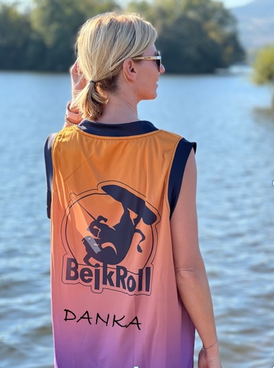 Sportovní funkční dres pro kiteboarding BejkRoll oranžovo fialový - personalizovaný - zadek