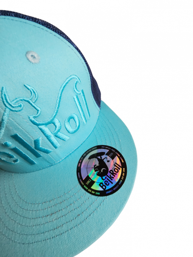Snap Trucker Turquise-Blue cap BejkRoll - Wave logo - front Sticker