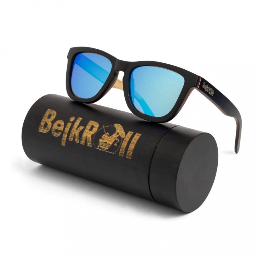 Sunglasses BejkRoll BOSS black - blue mirror - bamboo tube