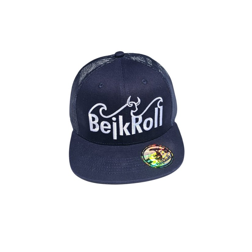 Gorra de camionero Snap azul marino/plateada, logotipo WAVE recto en el centro