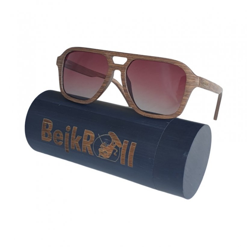 Sunglasses BejkRoll PILOT - Brown mirror - black bamboo tube