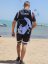 Camiseta de kitesurf BejkRoll negro azul/logotipo excéntrico (con orificio para gancho de trapecio) - con tu propio texto - Color: negro/azul, Talla: S