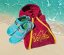 Surf Poncho BejkRoll watermelon red and water shoes - turquise