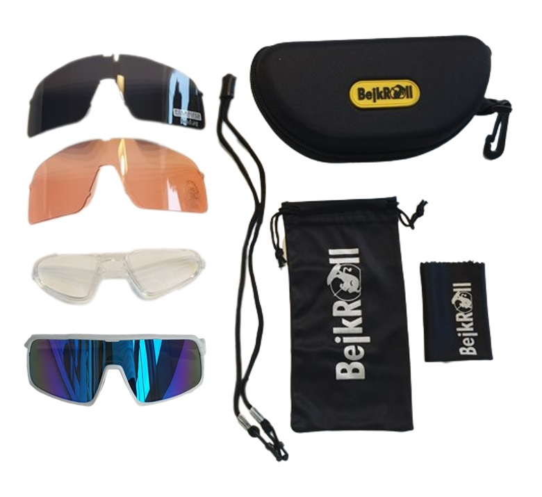 Sunglasses BejkRoll Champion REVO + EVA Box - white/blue - ice blue mirror - unpacked