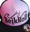 Snap Trucker Pink-Turquise cap BejkRoll - Wave logo - front detail logo