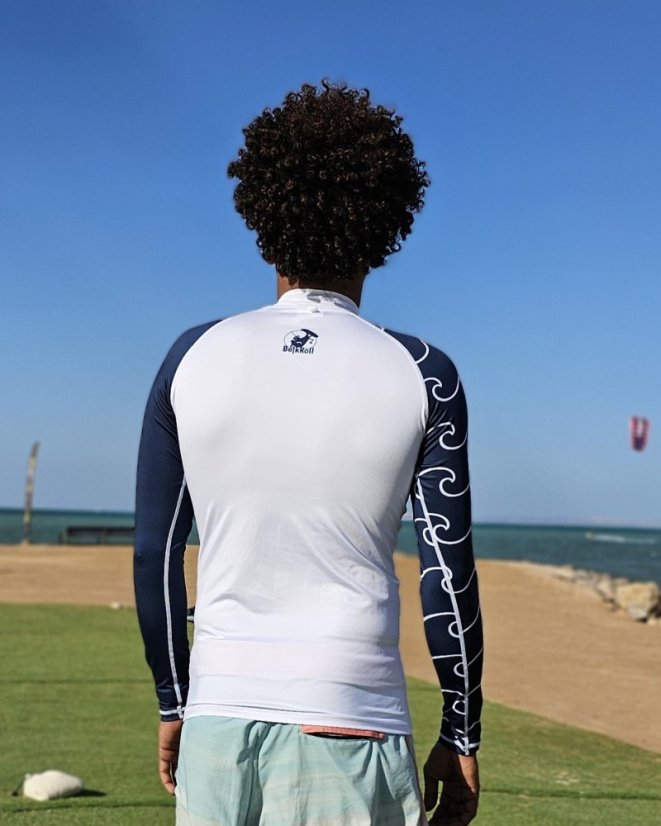 Lycra - Estilo raglán - blanco/azul - Logotipo BEJCZECH - unisex