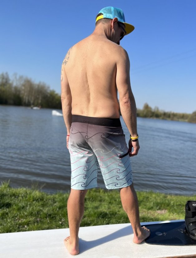 Šorty BejkRoll - černé/světle modré - barevná vlna - unisex - zadek - vel 34