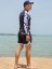 Board Shorts BejkRoll - OUTLINE 3/4 - light blue black & black rashguard - unisex - on the beach - back