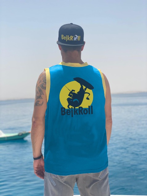 Koszulka kiteboardingowa BejkRoll turkusowy/żółty (z otworem na hak trapezowy)