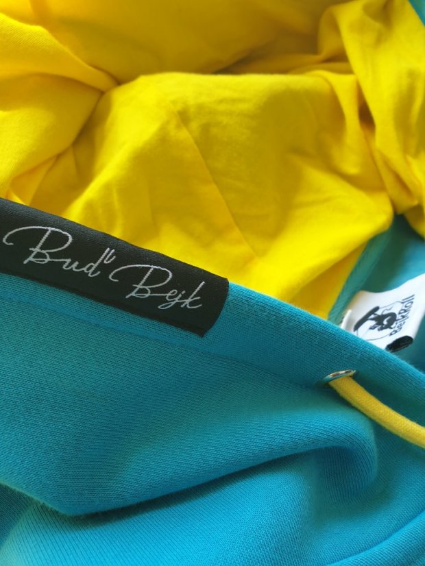 BEJK VELVET – Samt-Sweatshirt mit Kapuze mit Reißverschluss – Kerosin und Gelb - Velikost: M