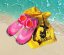 Surf Pončo BejkRoll žluté a boty do vody - růžové