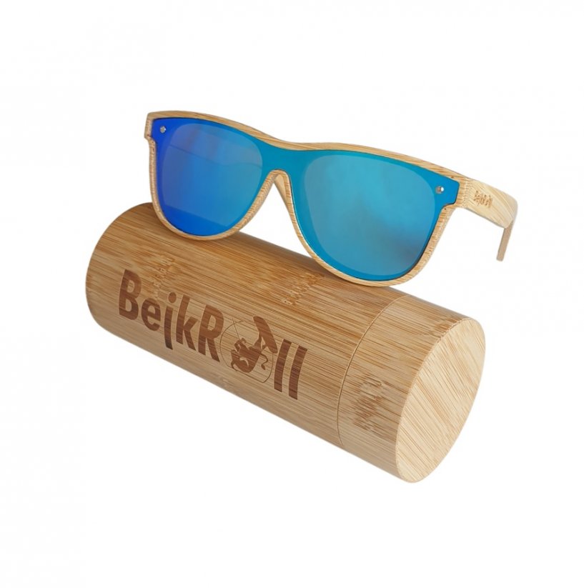 Sluneční brýle BejkRoll TALENT - Modré zrcadlo - světlá bambusová tuba