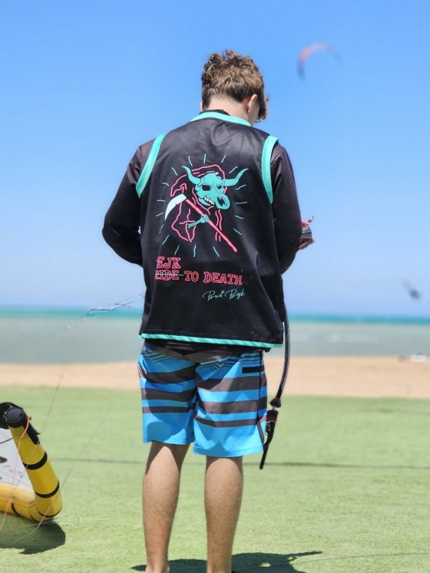 Camiseta de kitesurf BejkRoll negro verde/logotipo GUADAÑA (con orificio para gancho de trapecio) - Color: negro/verde, Talla: S