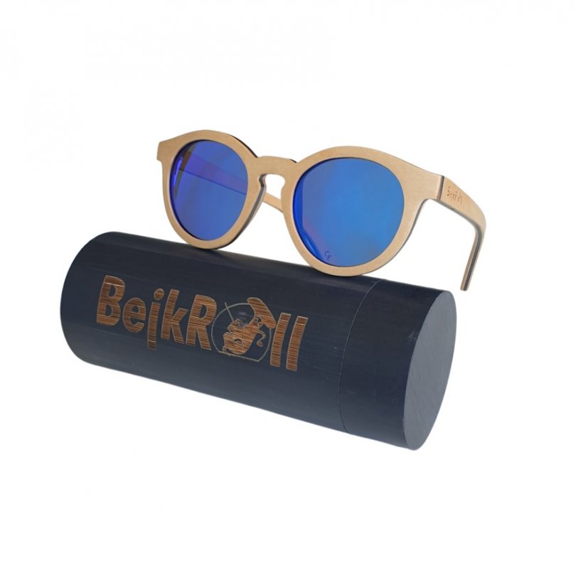 Sunglasses BejkRoll BELLA - Blue mirror - black bamboo tube