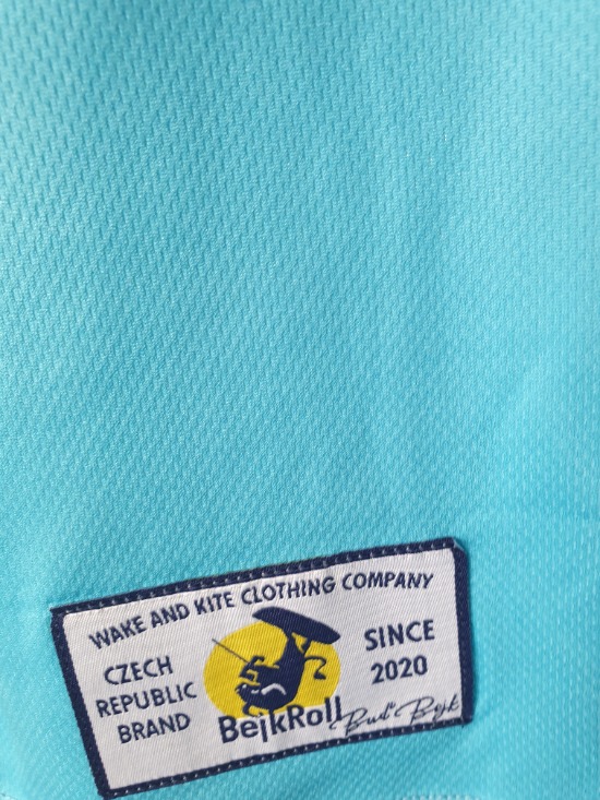 Koszulka kiteboardingowa BejkRoll turkusowy/żółty (z otworem na hak trapezowy) - z własnym tekstem - Velikost: XXL