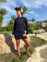BEJK VELVET - Kapuzenpullover aus Samt - verlängert - Marineblau
