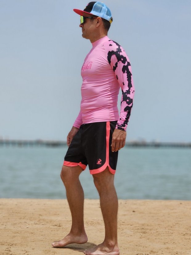 Šorty BejkRoll - OUTLINE 3/4 - růžové černé a růžová lycra - unisex - strana