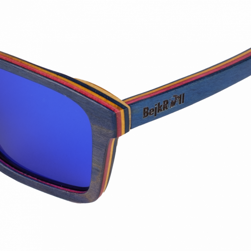 Sunglasses BejkRoll DON - blue mirror - skateboard maple wood detail