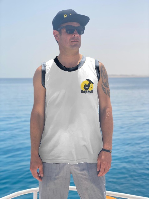 Koszulka sportowa BejkRoll biało-czarna - z własnym tekstem - Velikost: L