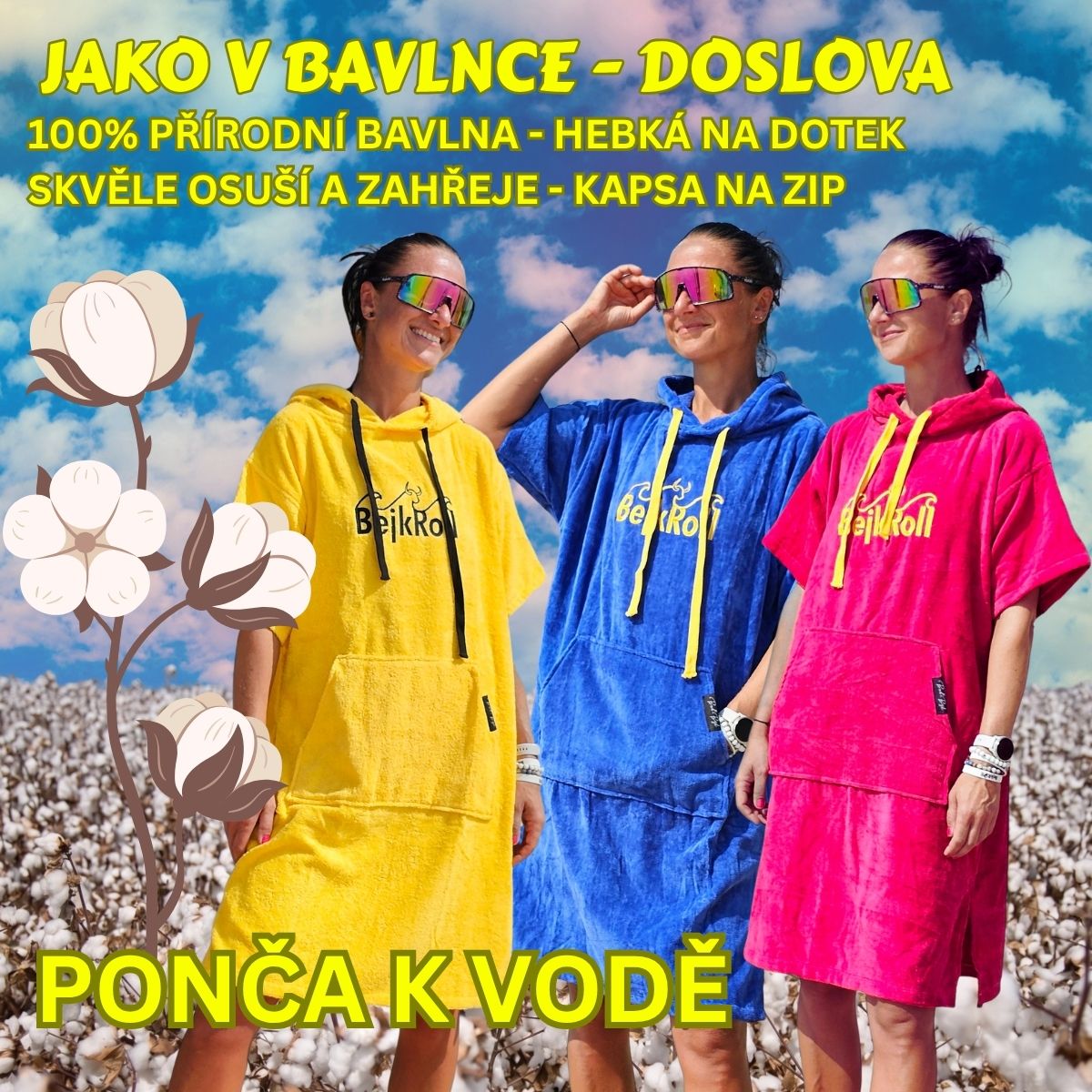 Barevná ponča k vodě BejkRoll - jako v bavlnce - doslova