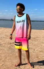 Sports functional kiteboarding Tank Top BejkRoll pink blue - personalised - front on the beach
