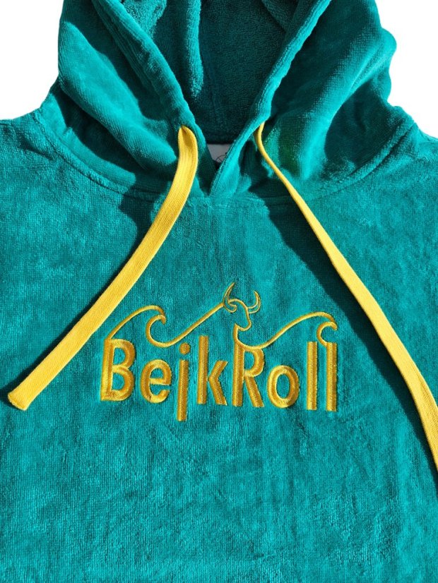 Surf Pončo BejkRoll WAVE MASTER - tyrkysová - V přeložení kapuce - detail