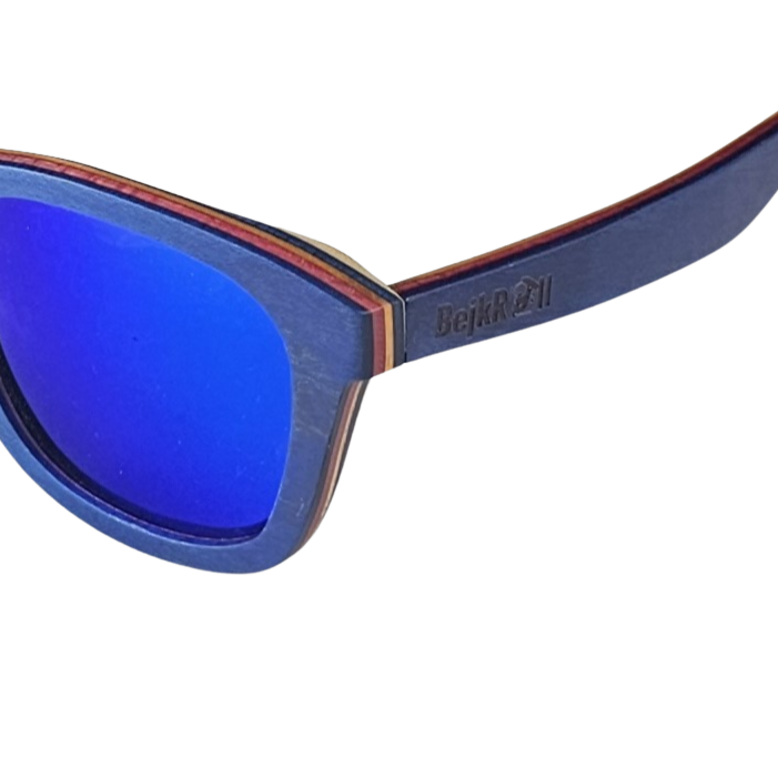 Sunglasses BejkRoll AGENT BLUE - blue mirror - skateboard maple wood detail